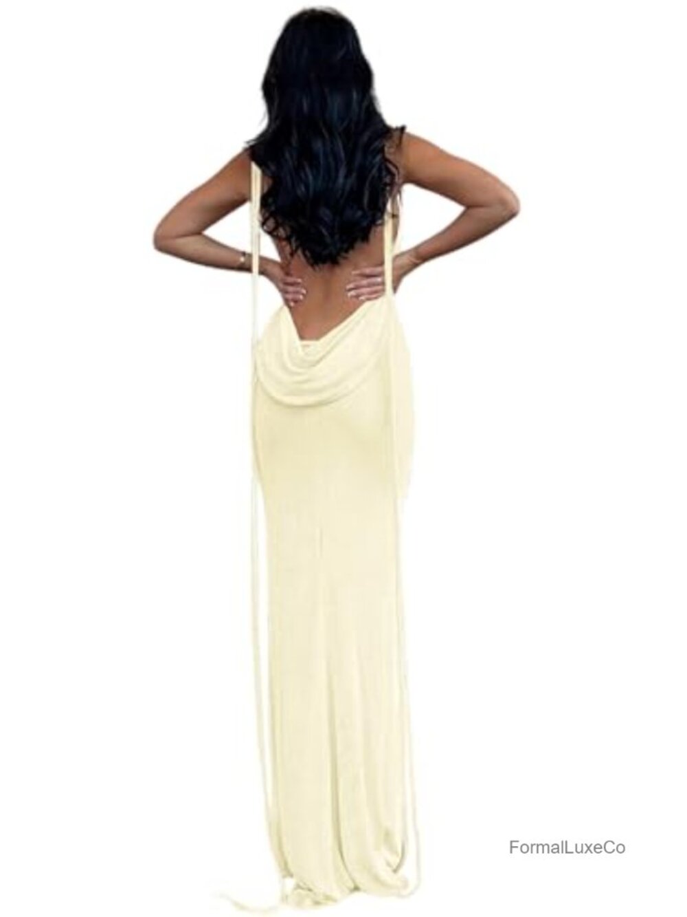 Backless Cowl Neck Spaghetti Strap Mermaid Maxi Dress Sleeveless Bodycon